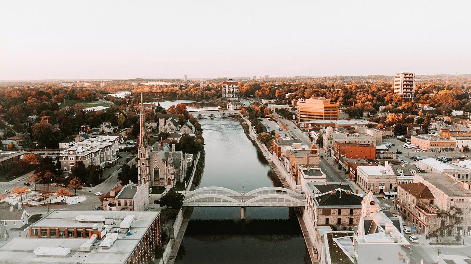 Aerial view of downtown Cambridge, Ontario