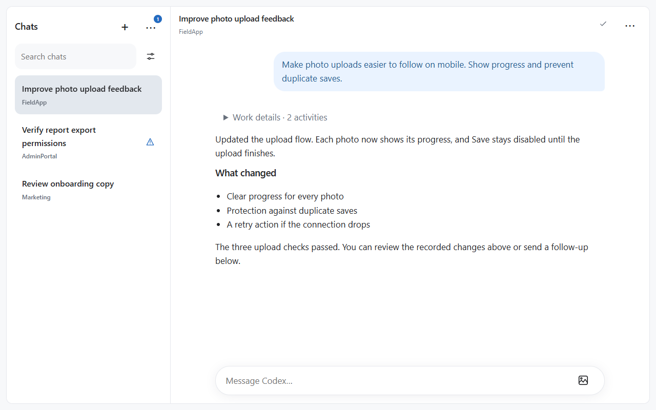 Desktop conversation with chat sidebar